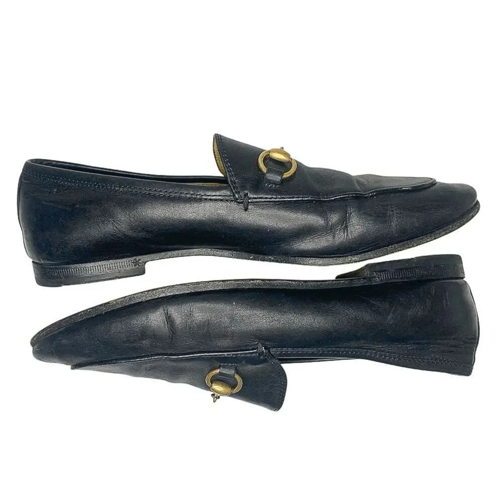 Gucci Jordaan Horsebit Loafers EU 36 US 6 Black Leather Flat Slip On Shoes